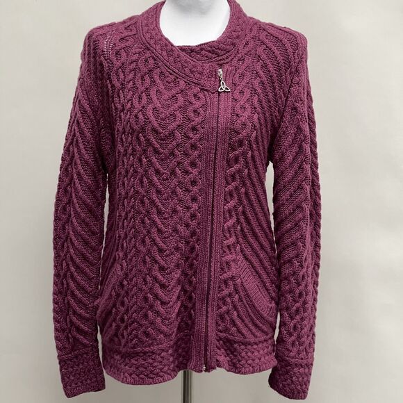 Aran Crafts Sweater Women's Large Purple 100% Soft Merino Wool Made in Ireland - Picture 1 of 8
